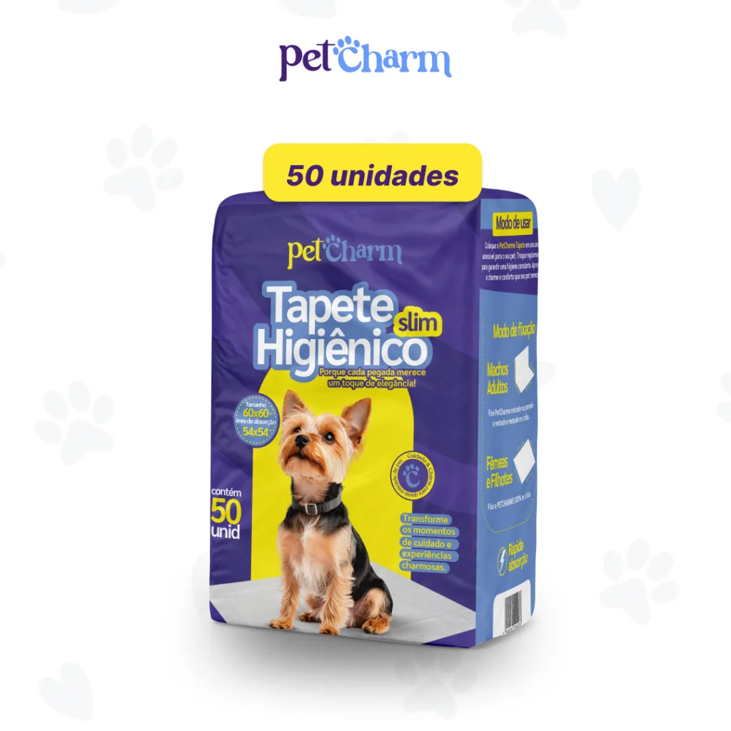 50 unid - Tapete Higiênico PetCharm Slim -Tamanho 50cm x 60cm Para Cachorros