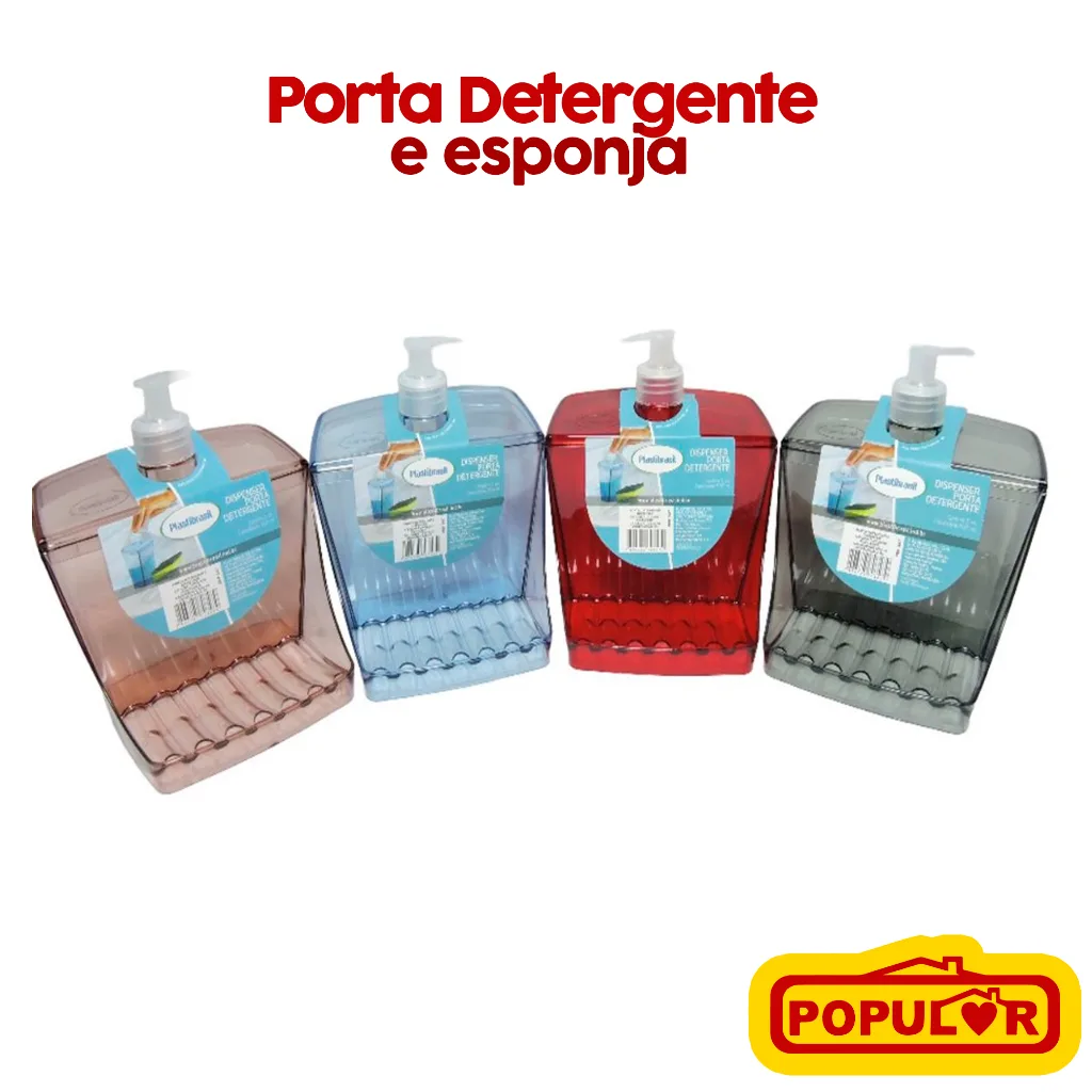 Dispenser Porta Detergente de Acrílico com Suporte para Esponja Plastibrasil