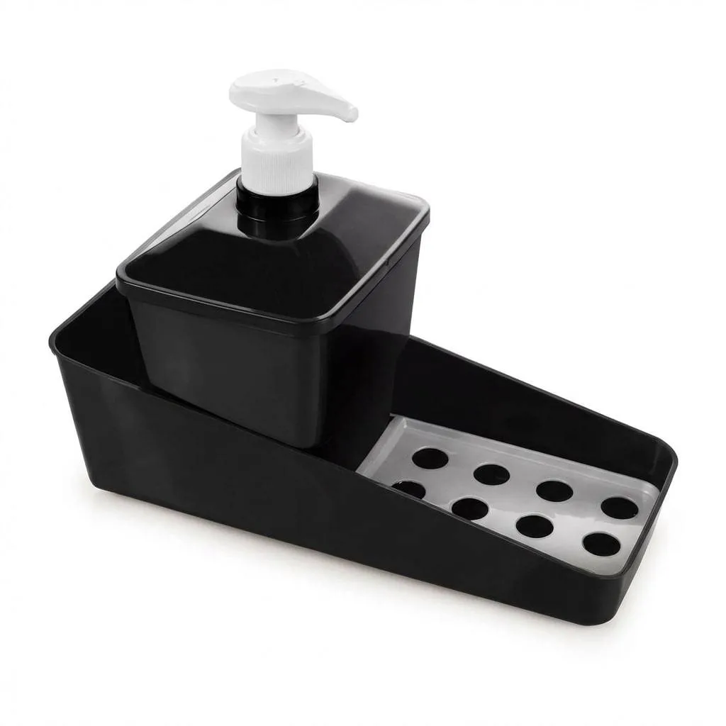 Dispenser Porta Detergente Prático Com Suporte Para Esponja Plástico Organizador De Pia