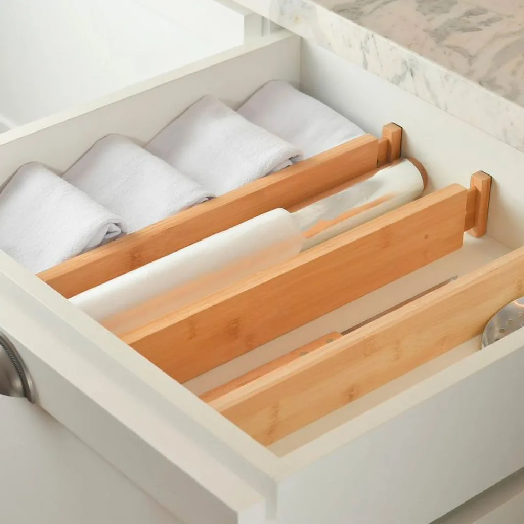 Divisória De Gavetas Extensível Ajustável Para Organização Keep Material Bambu - OU