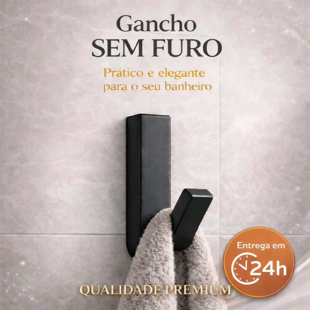Kit 2/3/5 Ganchos De Parede Preto Fosco Adesivo 3M Sem Furo Suporte Toalha Multiuso Premium