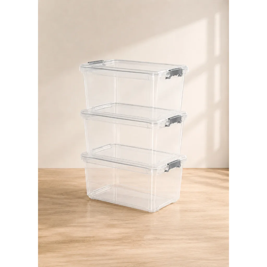 Kit 3 Caixas Organizadora de 35 Litros Transparente Armazenamento Multiuso Reforçada Plástico Grande