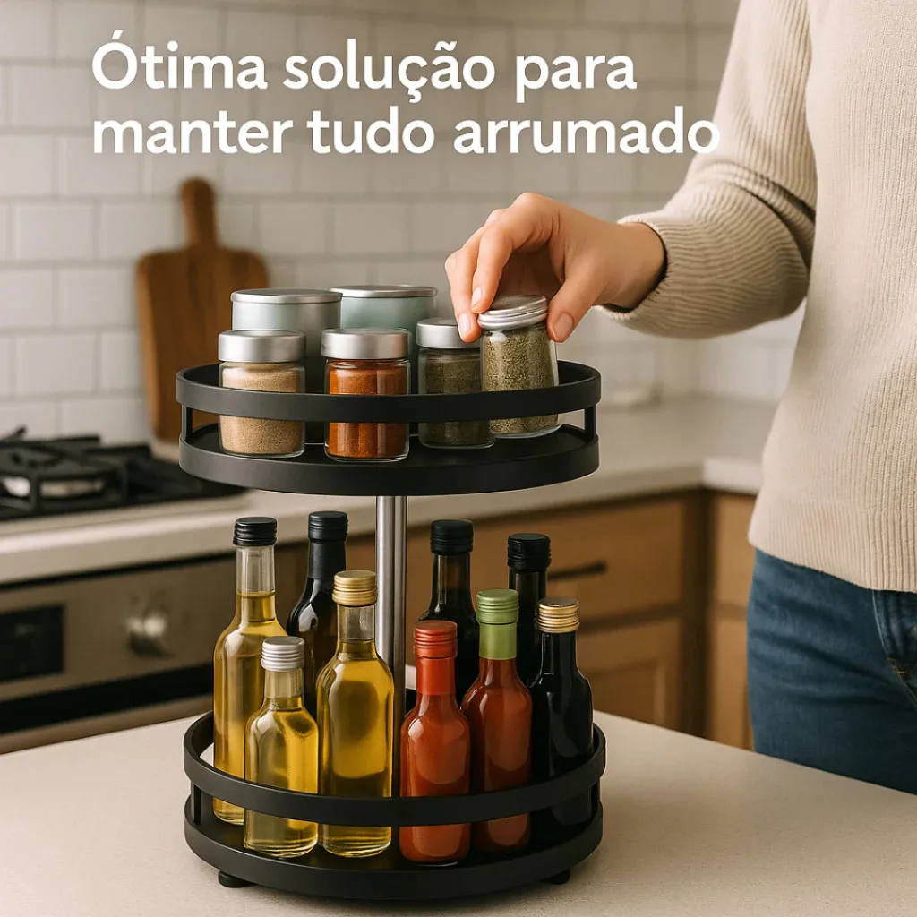 Organizador Banheiro Cozinha Condimentos Tempero Rack Estante Prateleira Giratório 2 Andares Produto