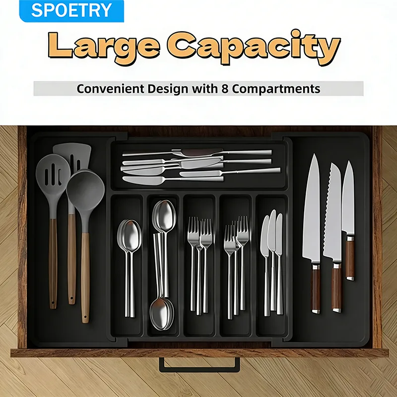 Organizador de Talheres para Gaveta Dobrável Livre de BPA, Ajustável, Ideal para Cozinha
