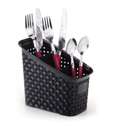 Organizador Multiuso Rattan Preto Cesto de Plástico Decorativo Para Armazenamento e Decoração