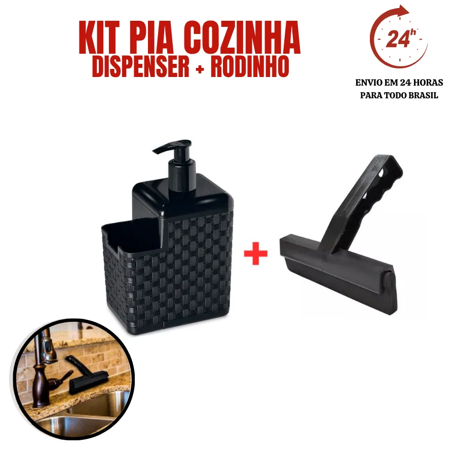 Porta Detergente Sabão Dispenser 2 em 1 Com Suporte Para Bucha Esponja + Rodo