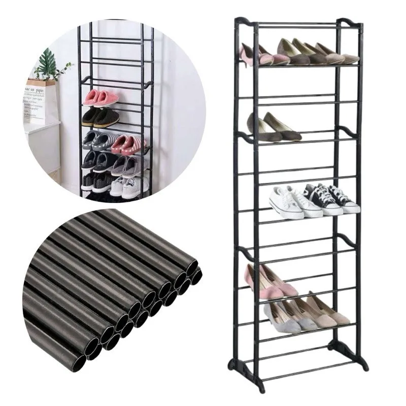 Sapateira Vertical Organizador de 30 Pares com 10 Prateleiras Empilhável em Metal e Plástico Casa Utilidade Armário