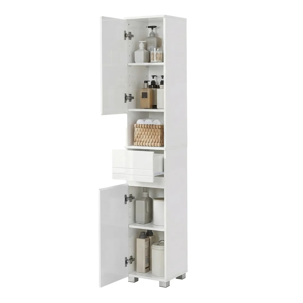 SONGMICS Armário Multiuso Gabinete com Prateleiras Ajustáveis e Gaveta, Organizador Vertical, Lavanderia/Cozinha/Quarto