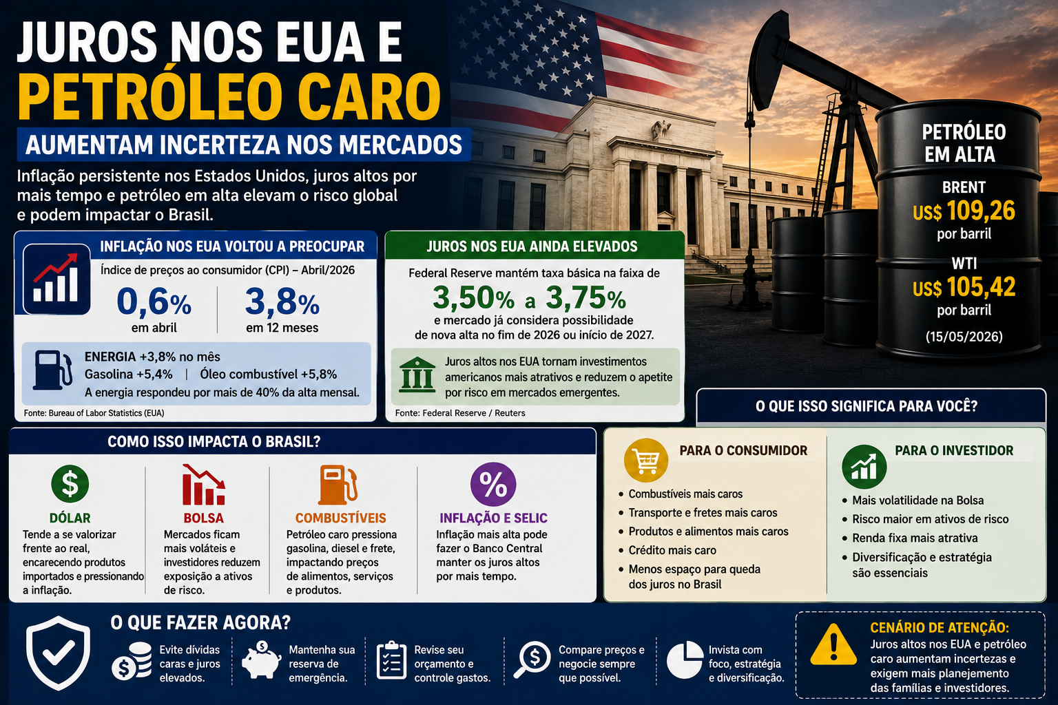 Juros nos EUA e petróleo caro aumentam incerteza nos mercados: entenda o impacto no Brasil
